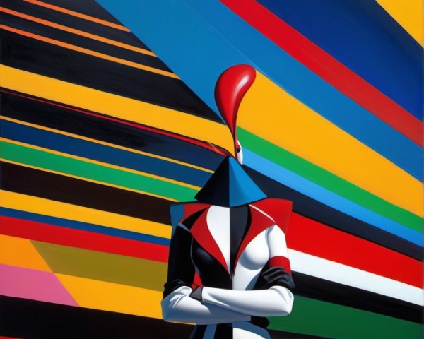 Faceless Figure with Geometric Head and Colorful Background