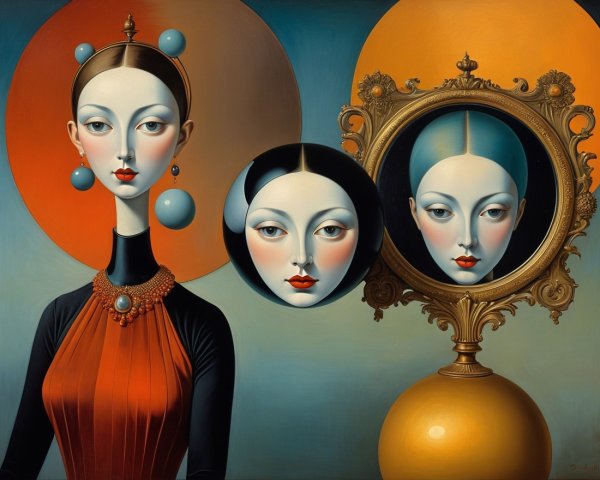 Stylized Female Figures in Ethereal Artwork Composition