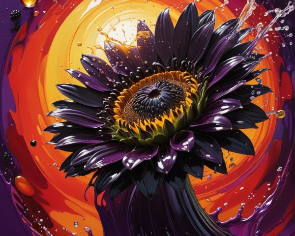Surreal Blooming Purple Flower with Vibrant Background