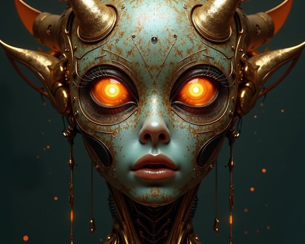 Humanoid Robot with Ornate Design and Golden Accents