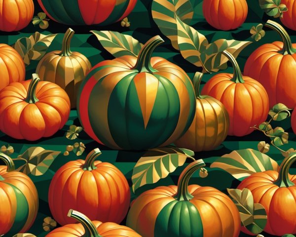 Colorful Pumpkin Pattern with Green Leaves for Autumn