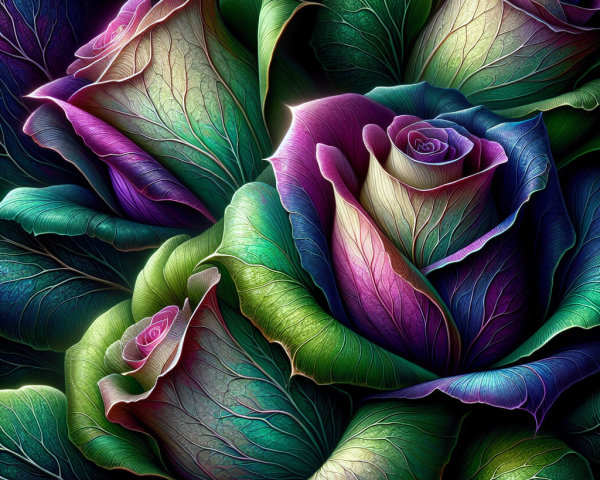 Close-Up of Vibrant Layered Roses in Rich Colors