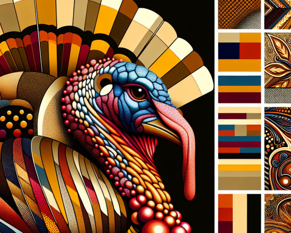 Stylized Turkey with Patterns and Vibrant Colors