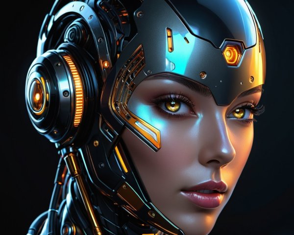 Futuristic Female Cyborg with Metallic Features and Eyes