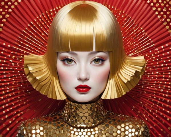 Portrait of a model with golden bob hairstyle and makeup