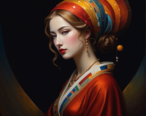 Profile of a Young Woman with Colorful Headscarf