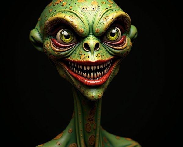 Whimsical Green Alien Character with Exaggerated Features