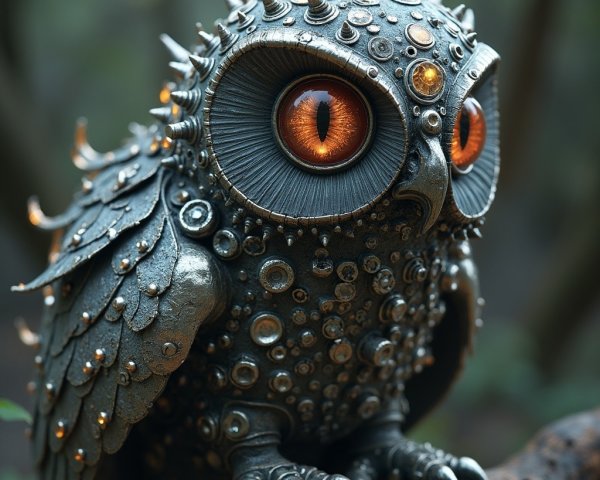 Whimsical Metallic Owl Sculpture with Gemstones