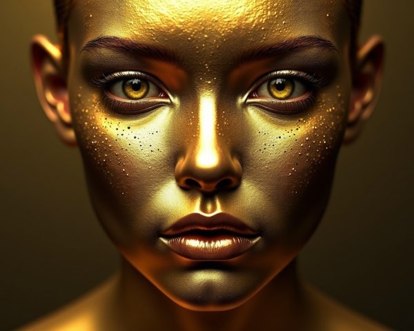 Portrait of a Person with Golden Skin and Eyes