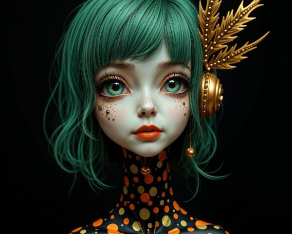 Whimsical Doll with Green Hair and Polka Dot Outfit