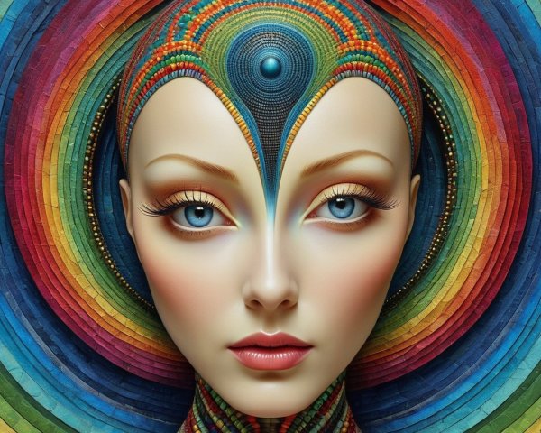 Surreal Portrait of a Female Figure with Blue Eyes