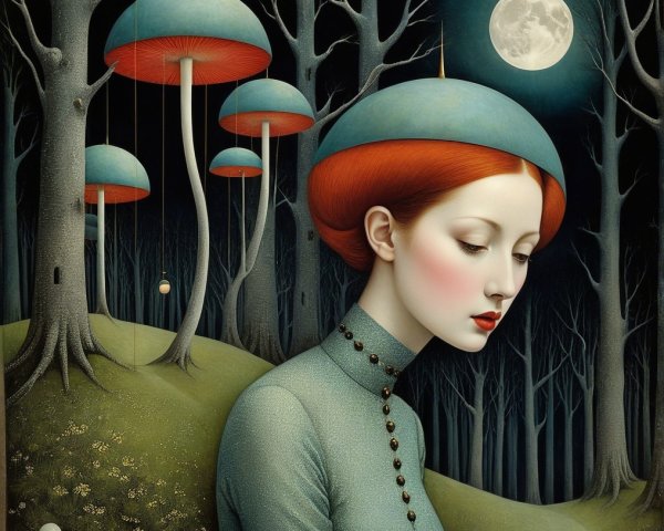 Surreal Scene of a Woman in an Eerie Forest