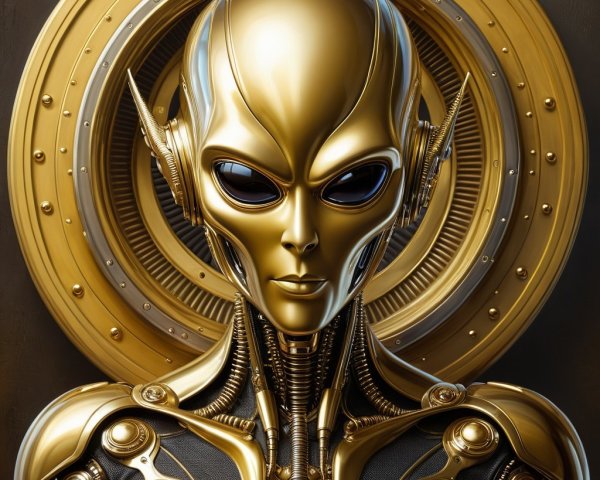 Futuristic humanoid robot with golden exterior design