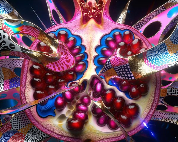 Surreal 3D Digital Illustration of a Split Pomegranate