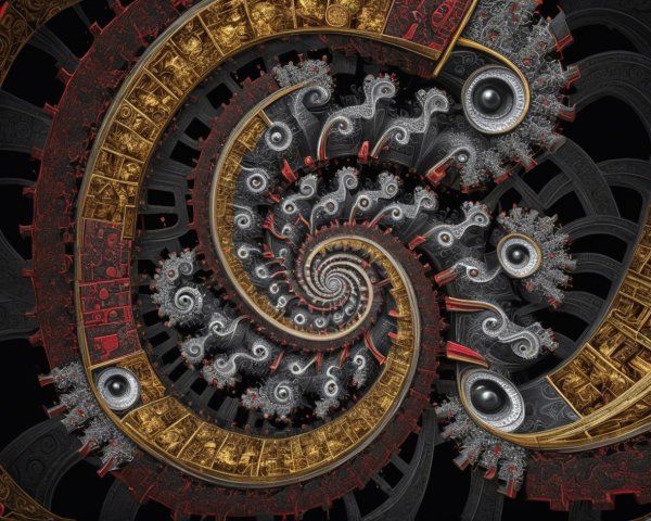 Steampunk Fractal Spiral with Clockwork Mechanism Details