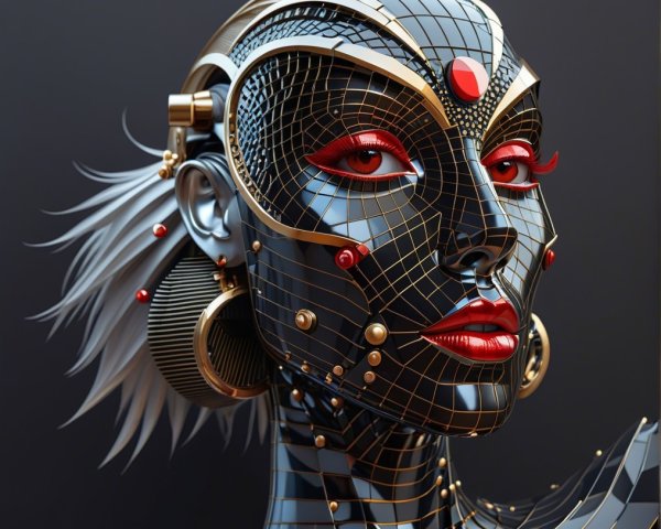 Futuristic Robotic Female Face with Metallic Details