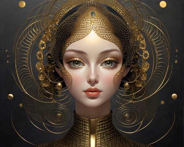 Stylized Female Portrait with Golden Embellishments