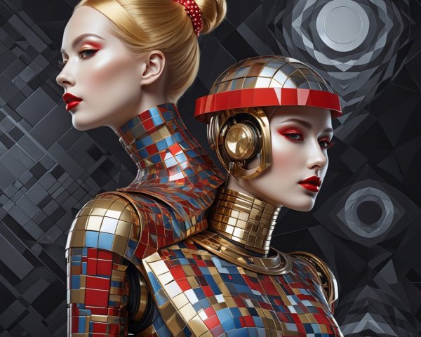 Close-Up of Two Human-Like Figures on Dark Background