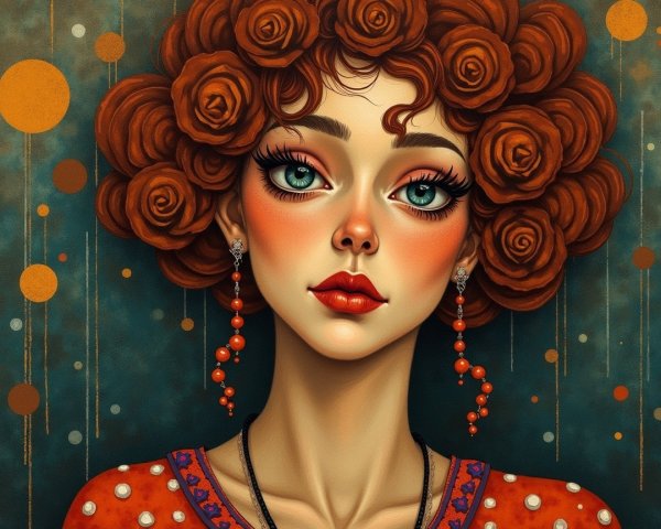 Striking Woman with Rose-Shaped Curls and Dramatic Makeup