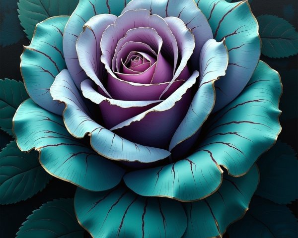 Intricate Rose with Purple and Turquoise Petals