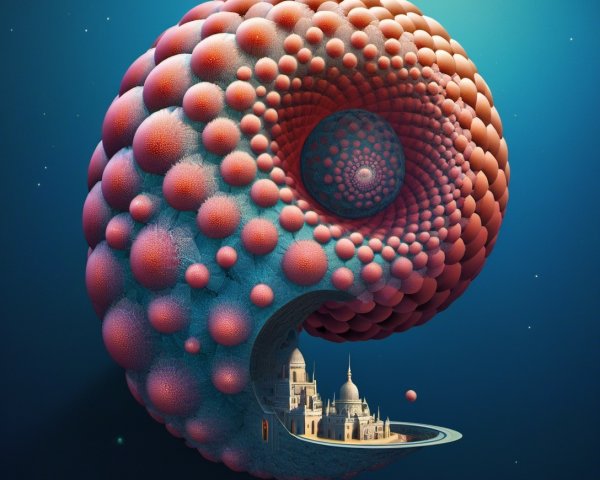 Surreal 3D Render of Fibonacci Spiral Shell Structure