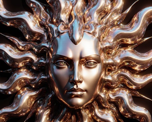 Intricately Designed Metallic Sun with Radiating Rays