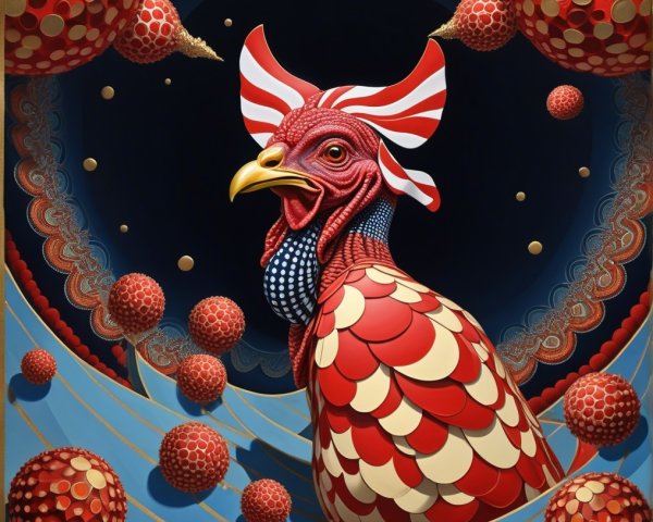 Vibrant Rooster with Intricate Patterns on Blue Background