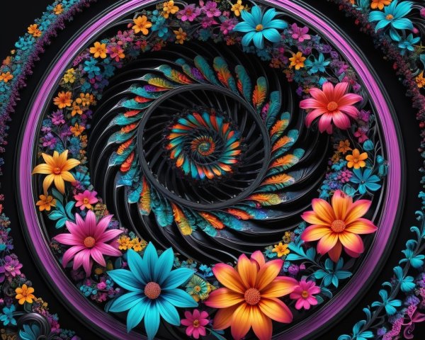 Vibrant Spiral Design with Colorful Floral Elements