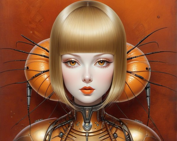 Futuristic Female Figure with Metallic Exoskeleton