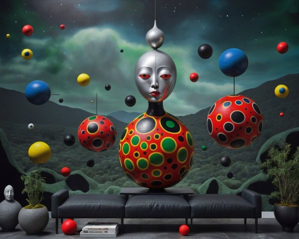 Mural of Humanoid Figure in Surreal Landscape