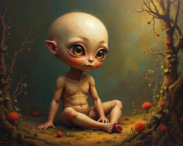 Whimsical Humanoid Figure in Serene Nature Setting