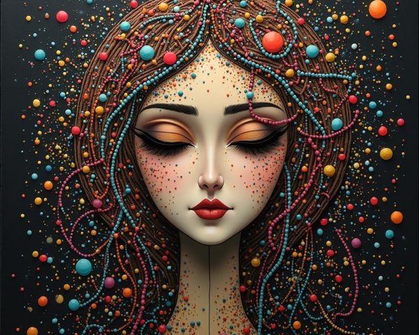 Artistic Portrait of Woman with Colorful Hair and Beads