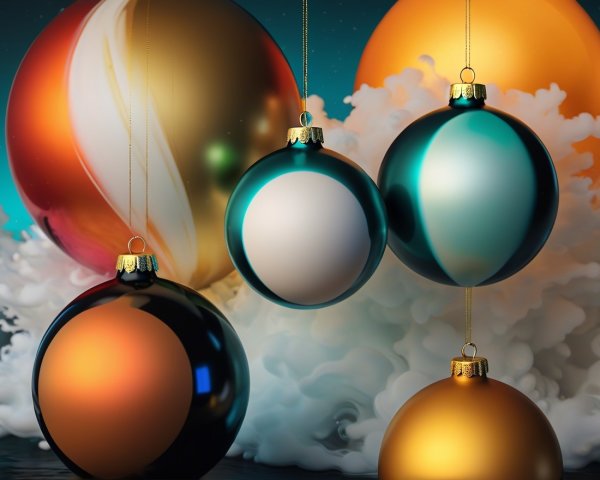Vibrant Festive Ornaments in Teal, Black, and Gold