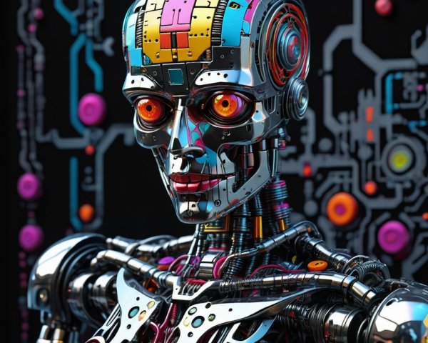 Futuristic Robot with Metallic Body and Colorful Design