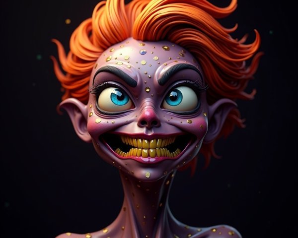 Cartoon Character with Orange Hair and Purple Skin