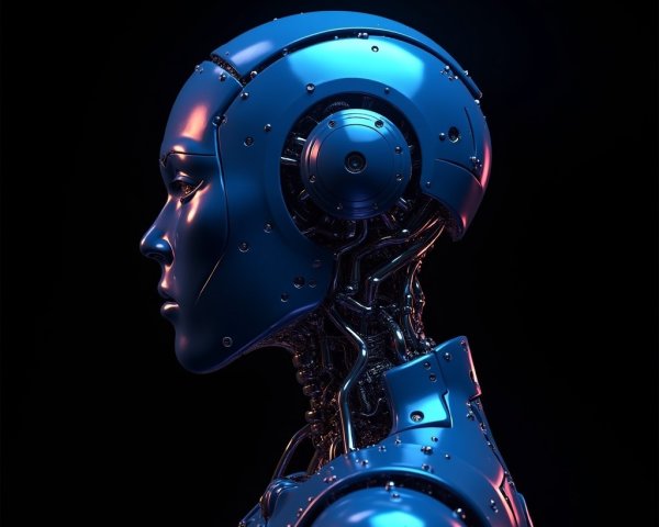Futuristic Robotic Head with Metallic Surface and Circuitry