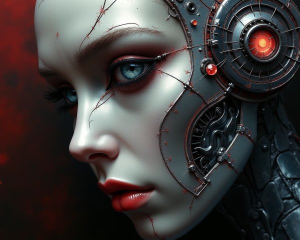 Futuristic humanoid robot with blue eyes and textures