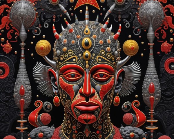 Stylized Human Face with Intricate Patterns and Colors