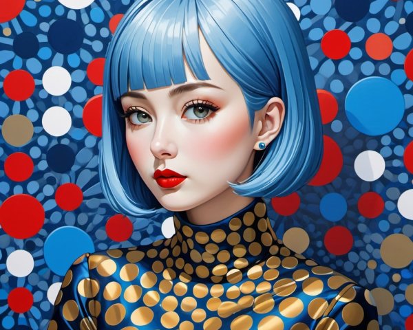 Portrait of a Young Woman with Blue Bob Hairstyle