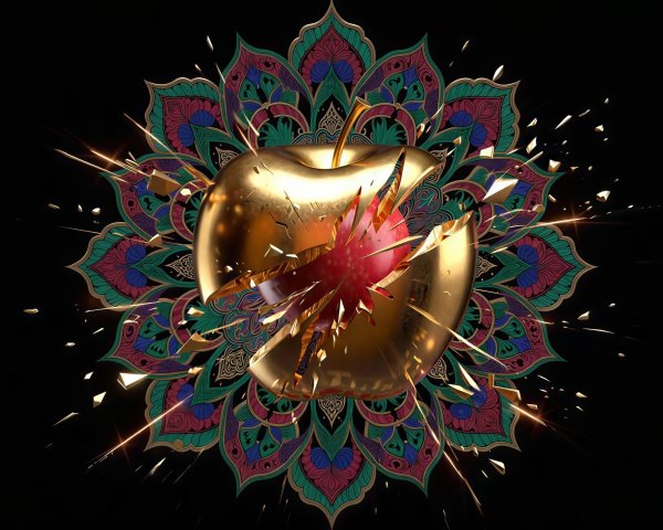 Gilded Apple with Red Core and Mandala Background