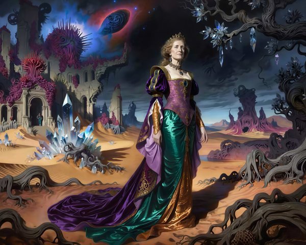 Regal Woman in Fantasy Art with Alien Landscape Elements