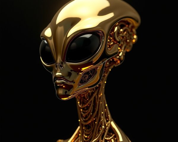 Golden Alien Figure with Intricate Organic Patterns