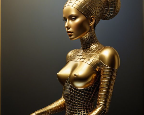 Futuristic humanoid figure with golden metallic texture