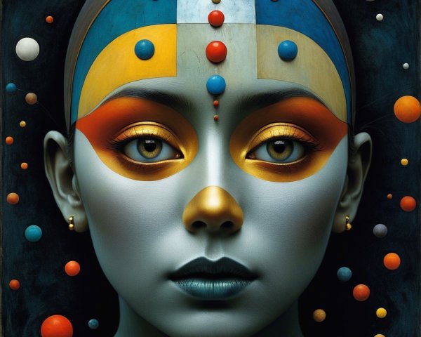 Portrait of a person with geometric patterns and vivid colors