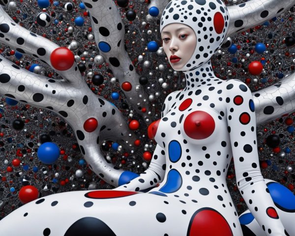Surreal Figure in Futuristic Fashion and Abstract Art