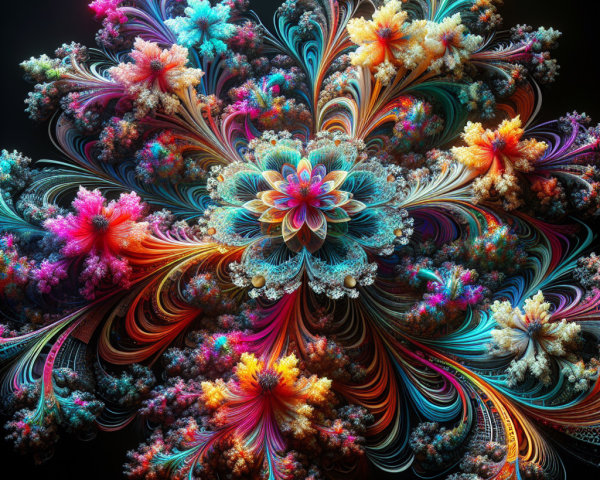 Vibrant Fractal Design with Floral Motif and Colors