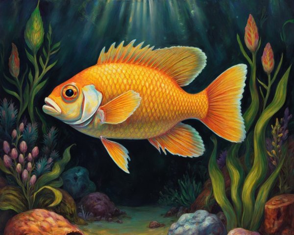 Orange Fish in Vibrant Underwater Habitat with Sunlight