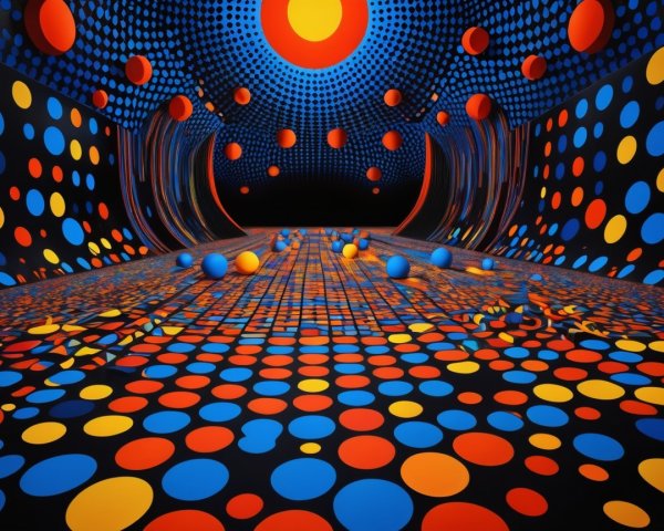 Surreal 3D Space with Blue and Orange Spheres