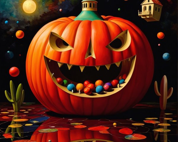 Whimsical Jack-o’-lantern in a Cosmic Landscape