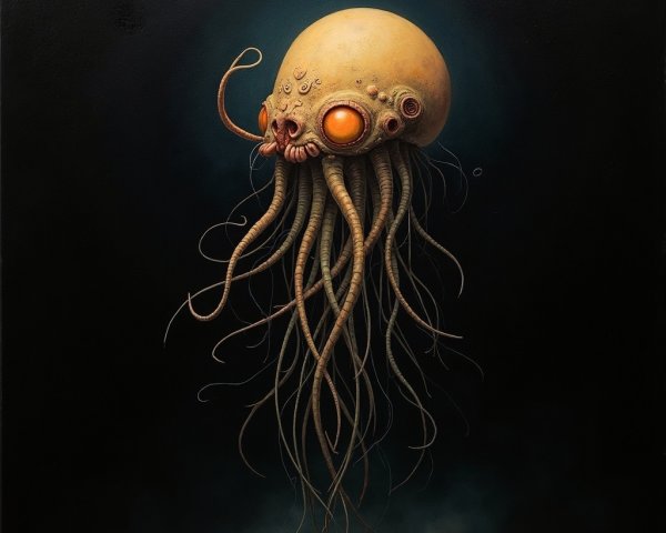 Surreal Jellyfish Creature with Glowing Eyes and Tentacles